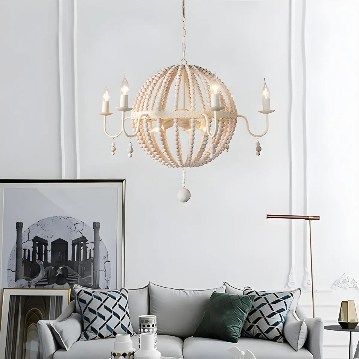 flairel Retro Wooden Bead Chandelier for Dining Room