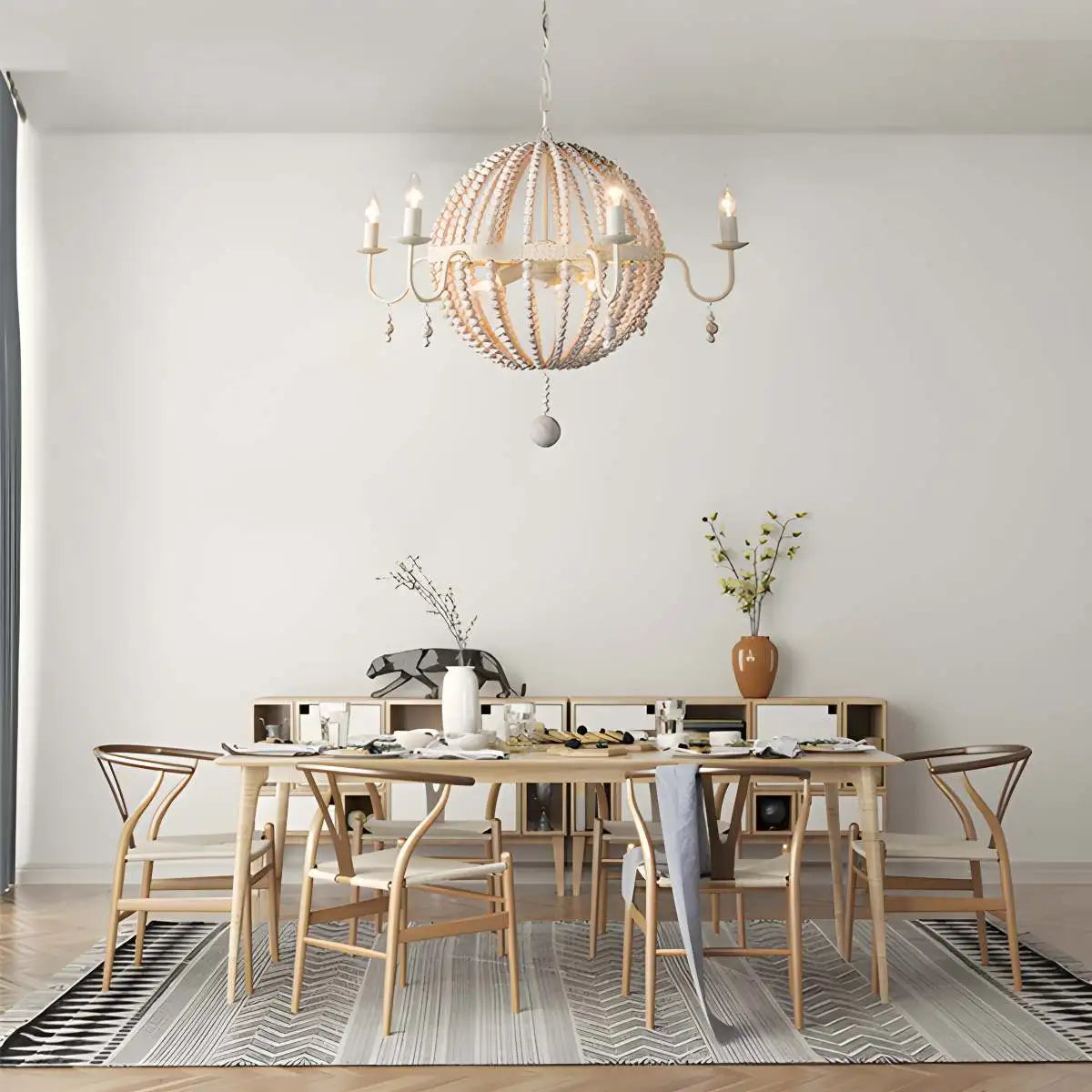 flairel Retro Wooden Bead Chandelier for Dining Room