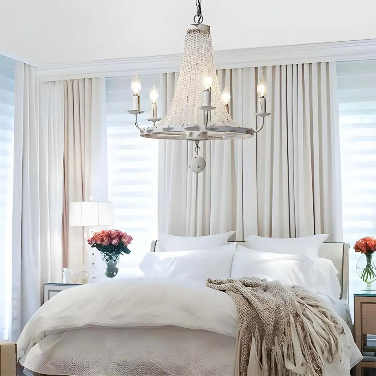 flairel Retro Wooden Bead Chandelier for Dining Room