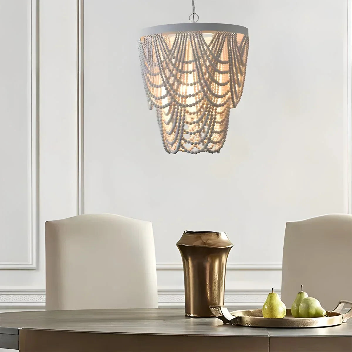 flairel Retro Wooden Bead Chandelier for Dining Room