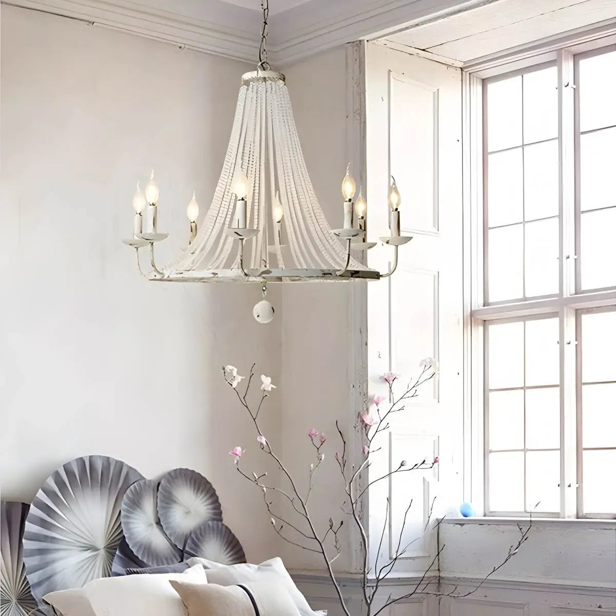 flairel Retro Wooden Bead Chandelier for Dining Room
