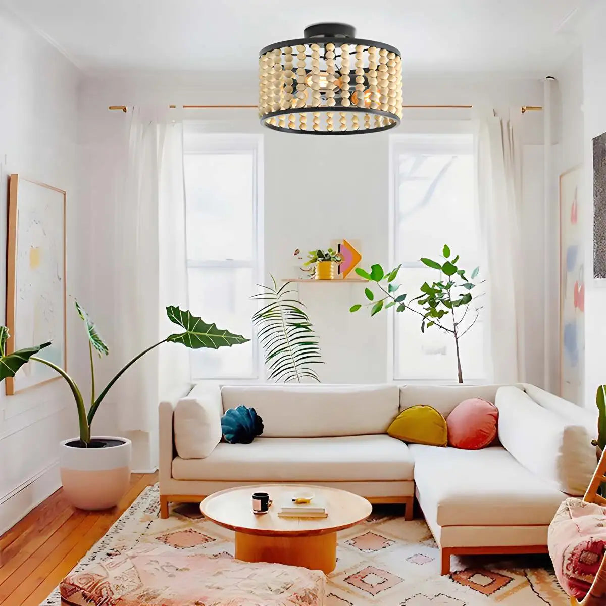 flairel Retro Wooden Bead Chandelier for Dining Room
