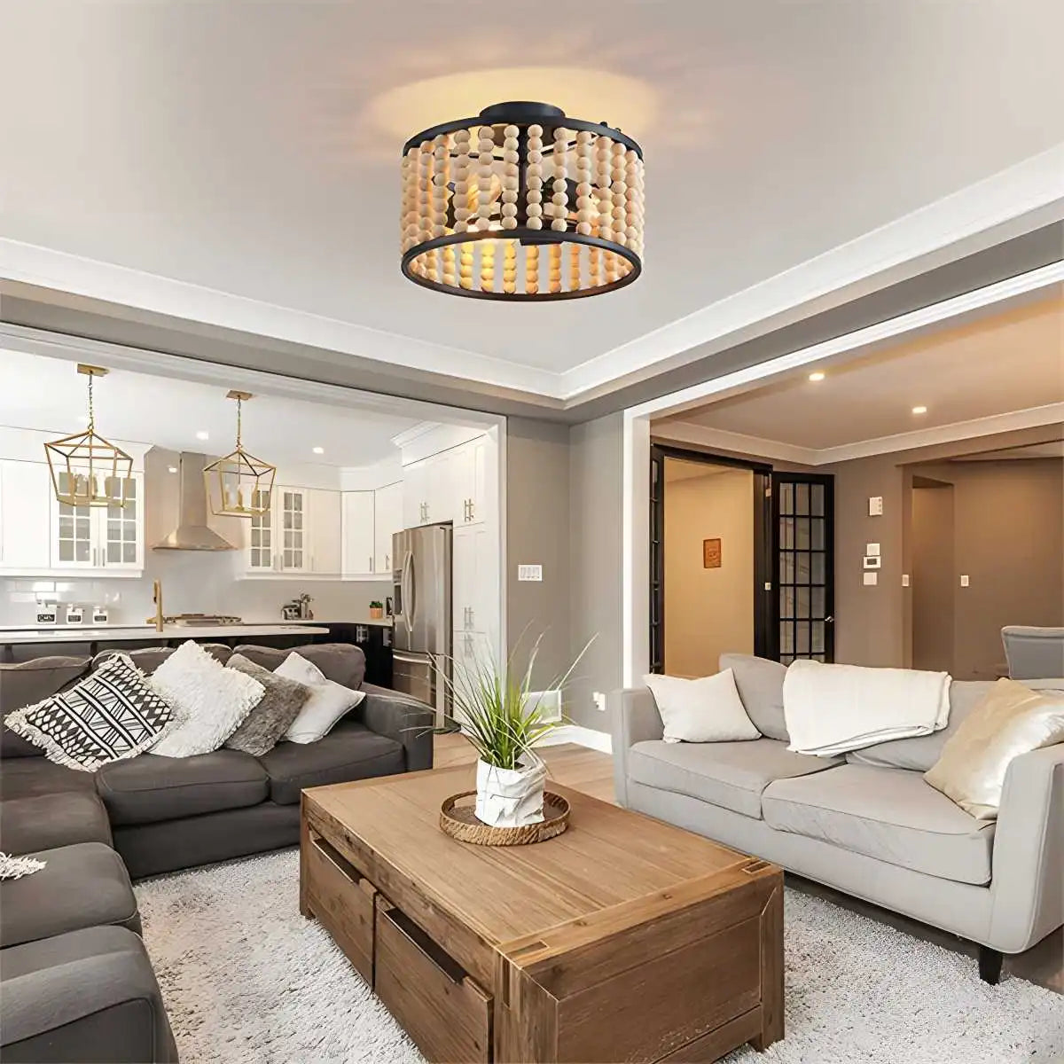 flairel Retro Wooden Bead Chandelier for Dining Room