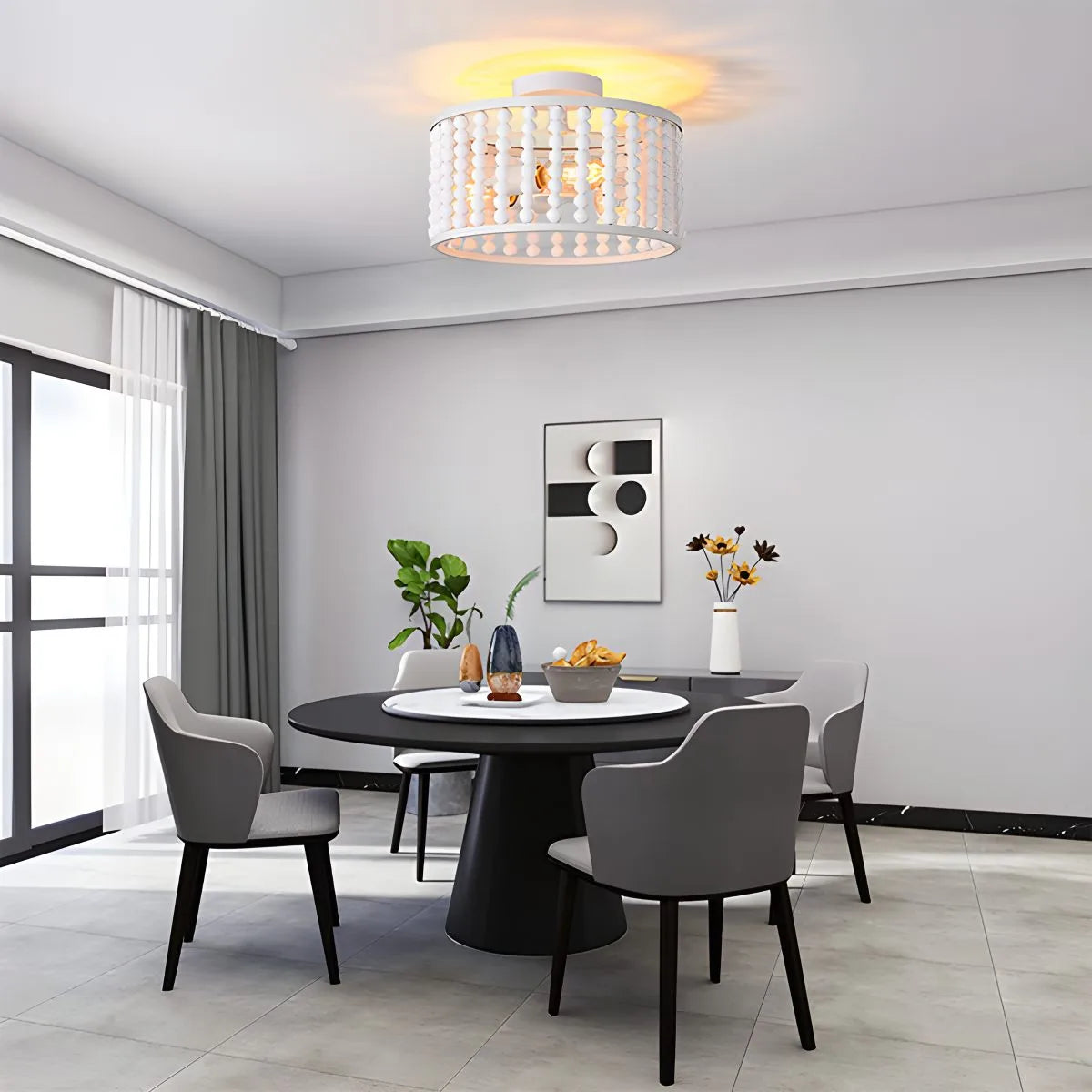 flairel Retro Wooden Bead Chandelier for Dining Room