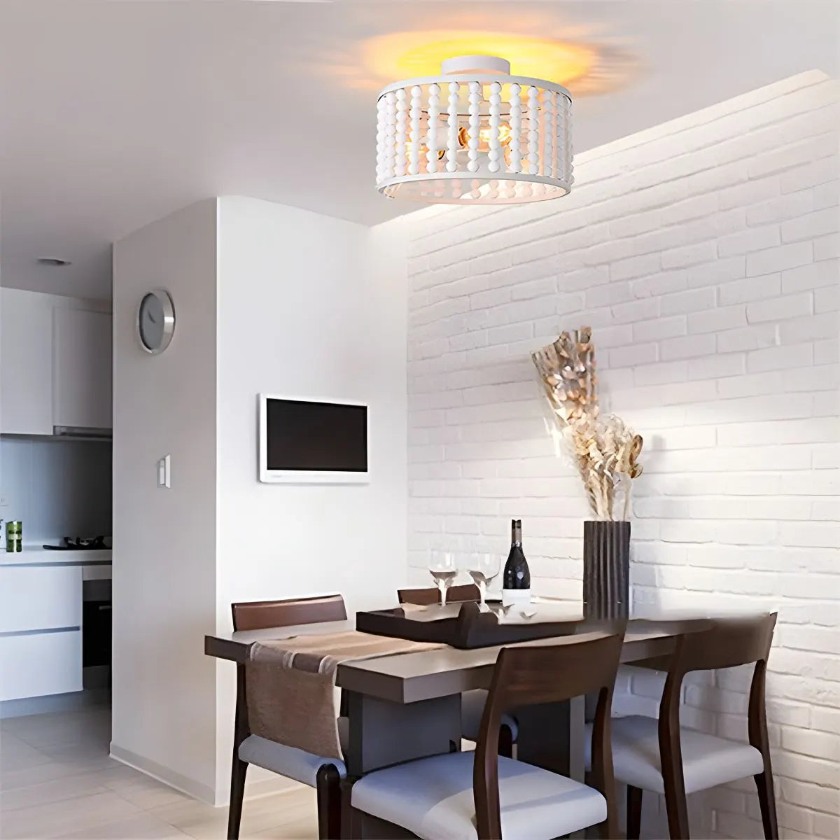 flairel Retro Wooden Bead Chandelier for Dining Room