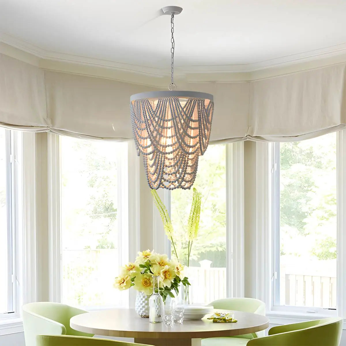 flairel Retro Wooden Bead Chandelier for Dining Room