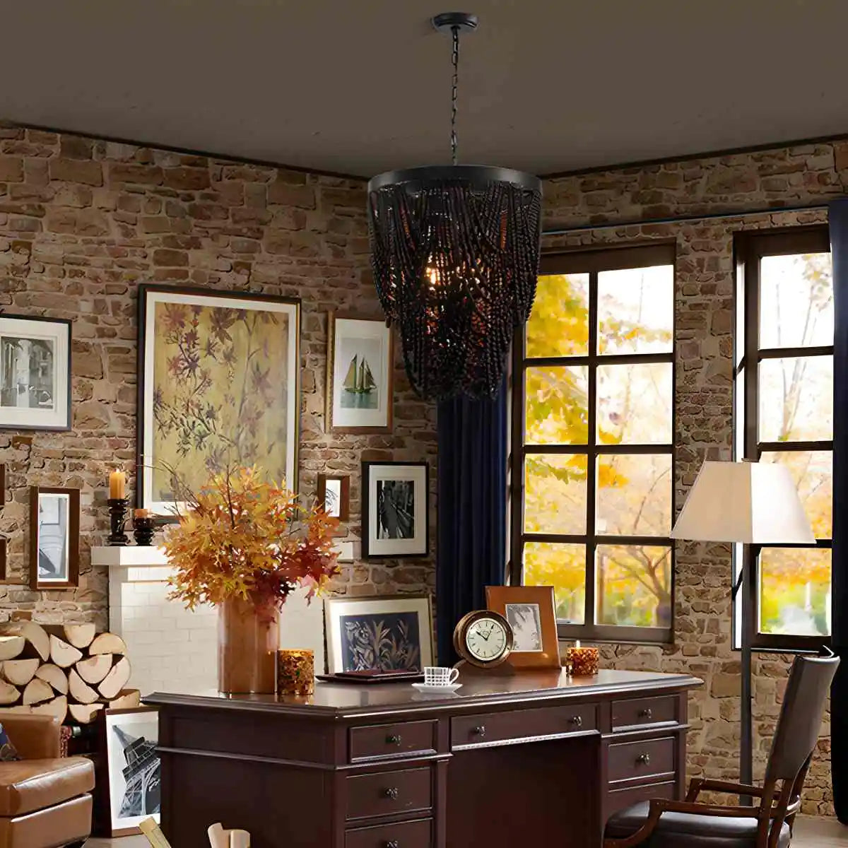 flairel Retro Wooden Bead Chandelier for Dining Room