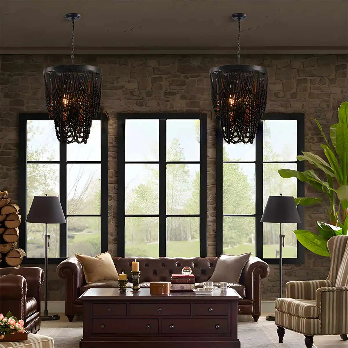 flairel Retro Wooden Bead Chandelier for Dining Room