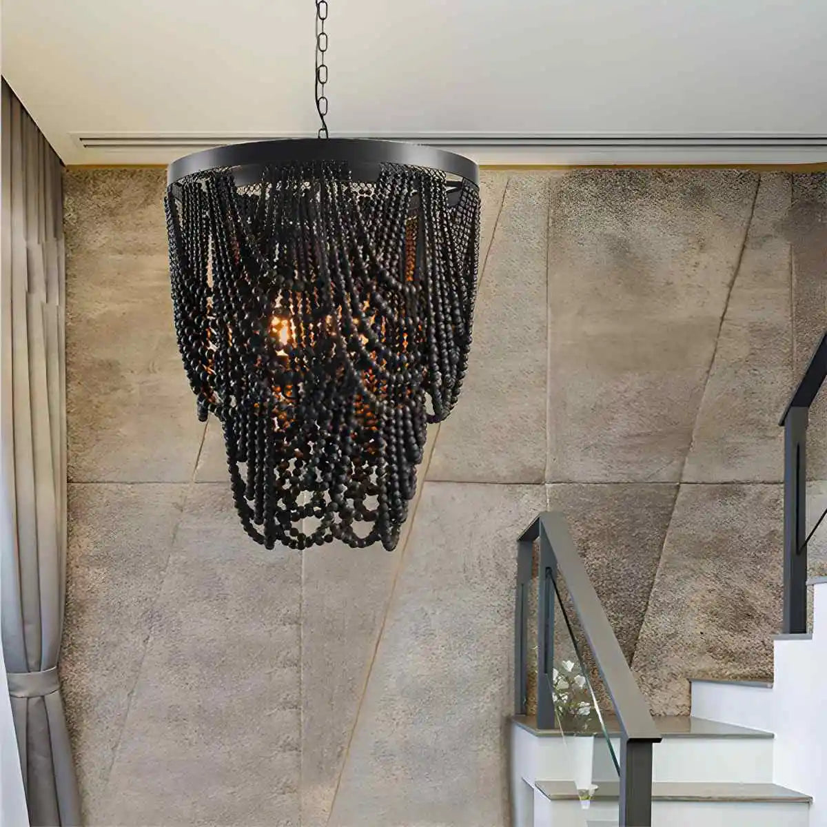 flairel Retro Wooden Bead Chandelier for Dining Room
