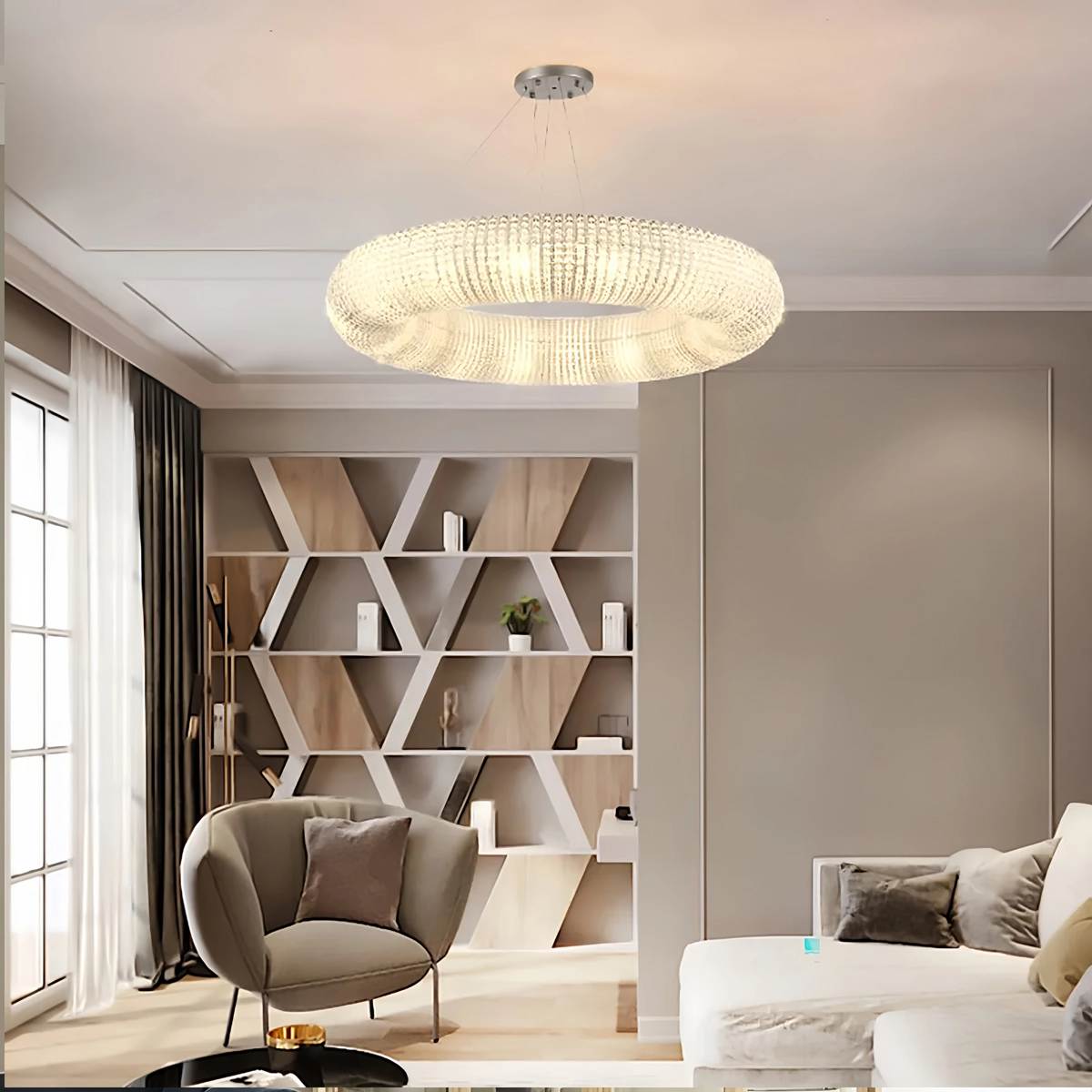 flairel Riddle Round Crystal Led Ring Chandelier