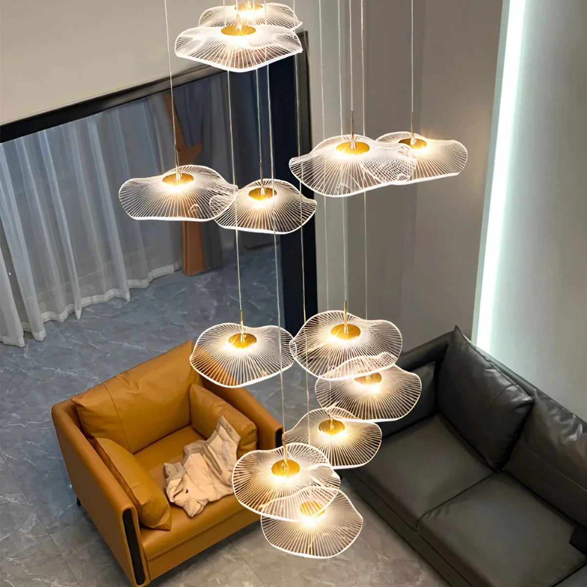 flairel Rotasu Lotus Leaf Staircase Chandelier