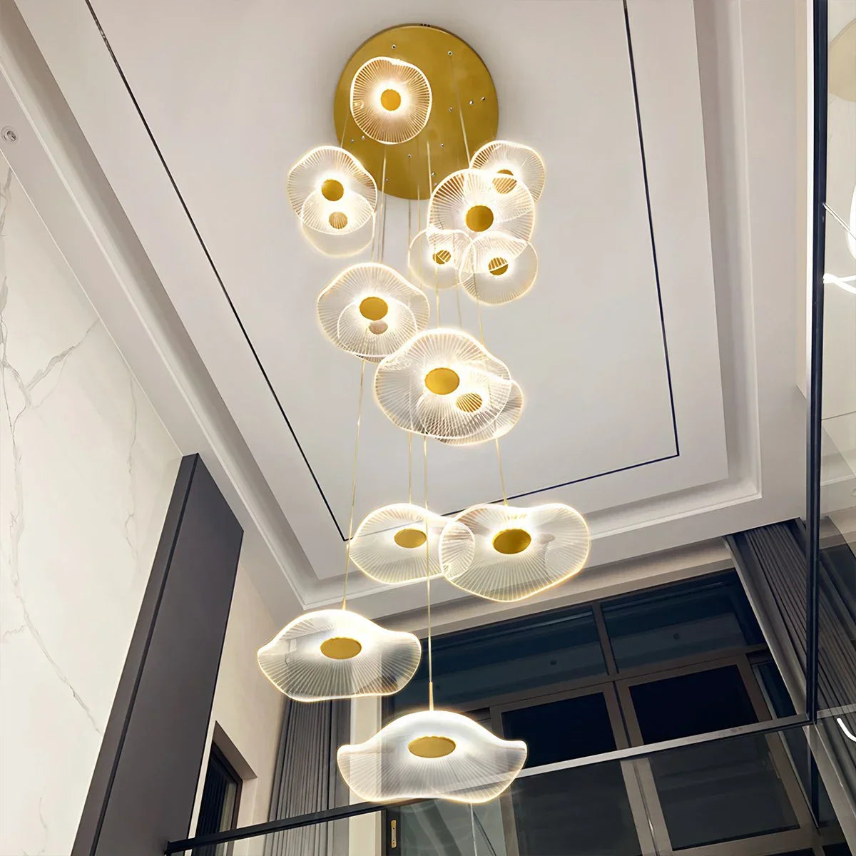 flairel Rotasu Lotus Leaf Staircase Chandelier