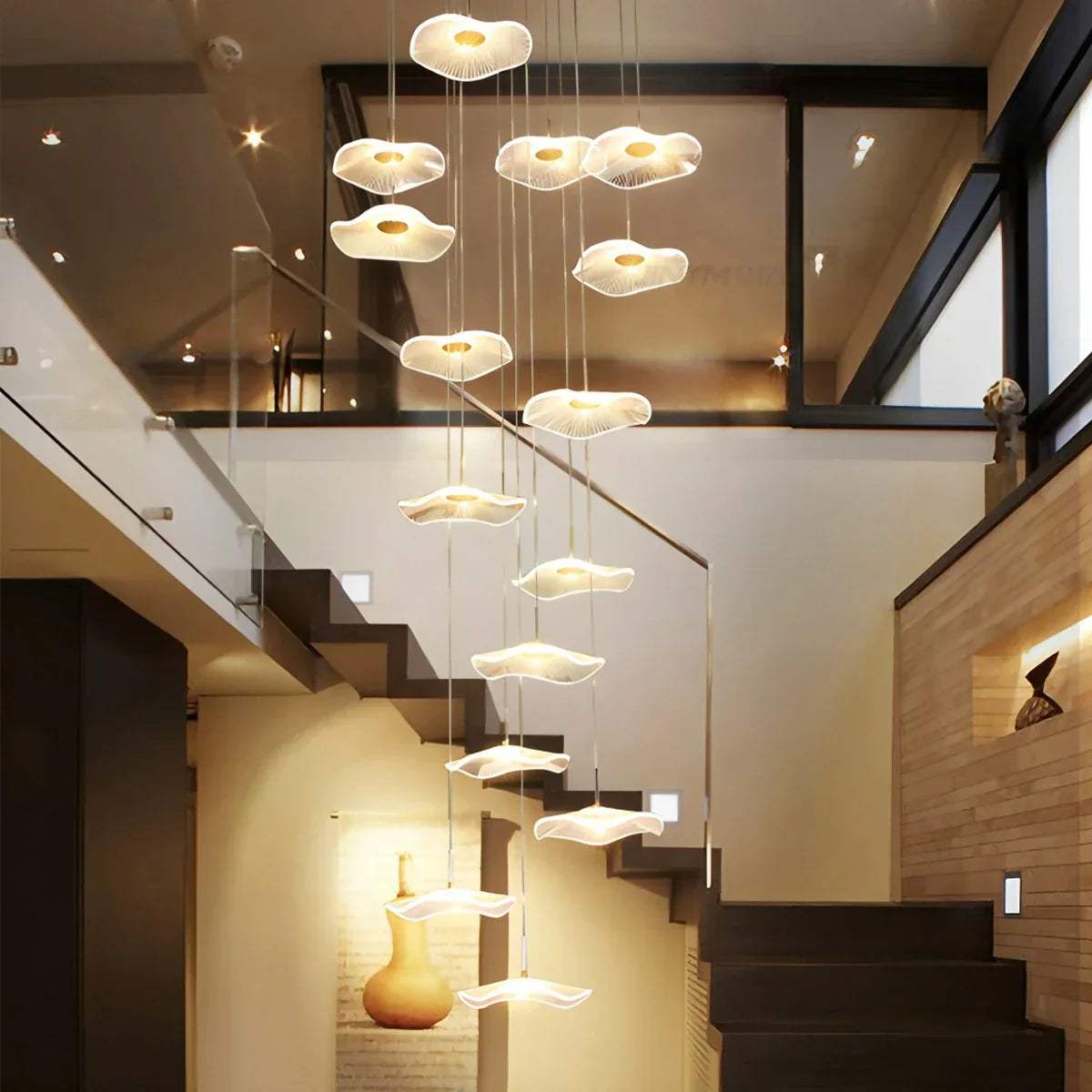 flairel Rotasu Lotus Leaf Staircase Chandelier
