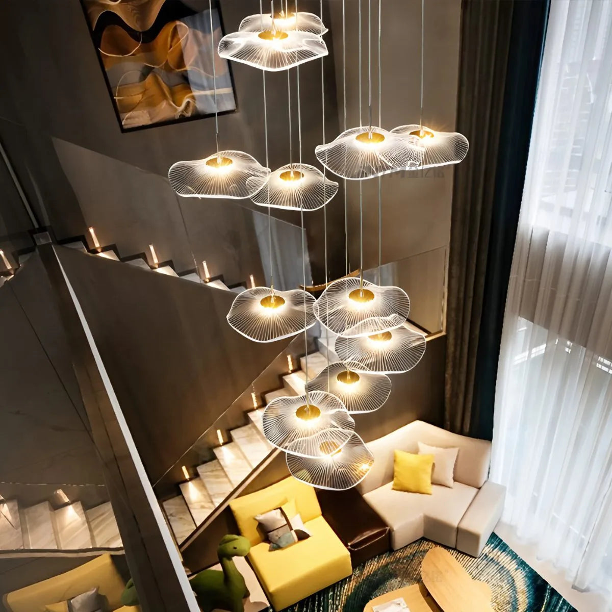flairel Rotasu Lotus Leaf Staircase Chandelier