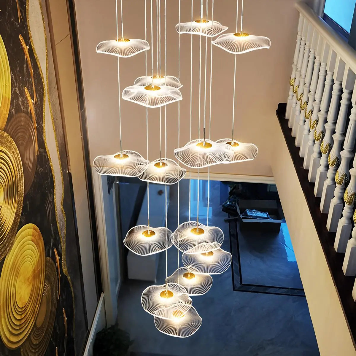 flairel Rotasu Lotus Leaf Staircase Chandelier