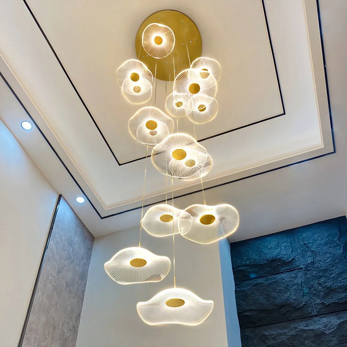 flairel Rotasu Lotus Leaf Staircase Chandelier