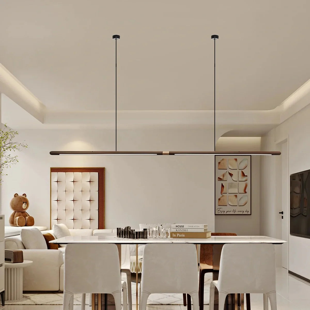 flairel Svelte Wood Linear Pendant Light for Kitchen