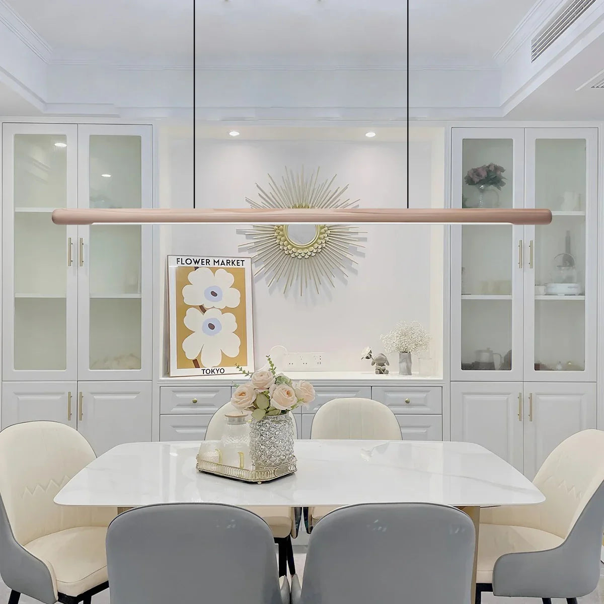 flairel Svelte Wood Linear Pendant Light for Kitchen
