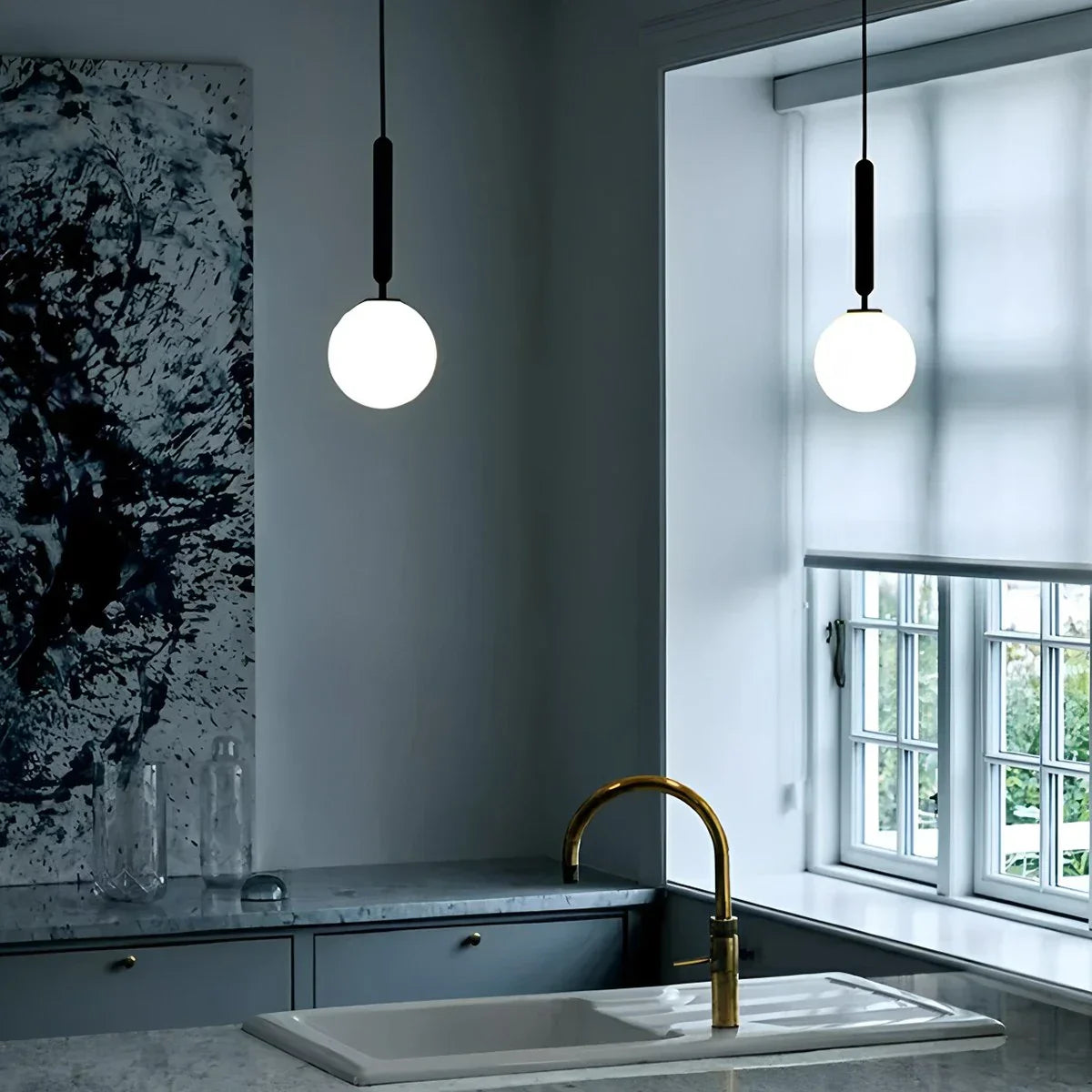 flairel Temen Globe Glass Pendant Light for Kitchen Island
