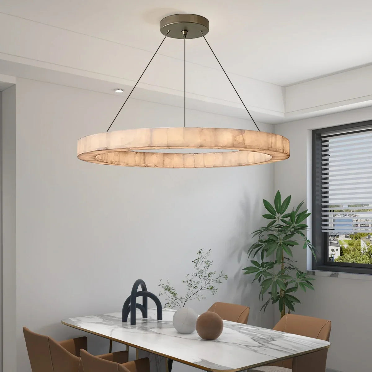 flairel Teva Round Spanish Alabaster Chandelier for Living Room