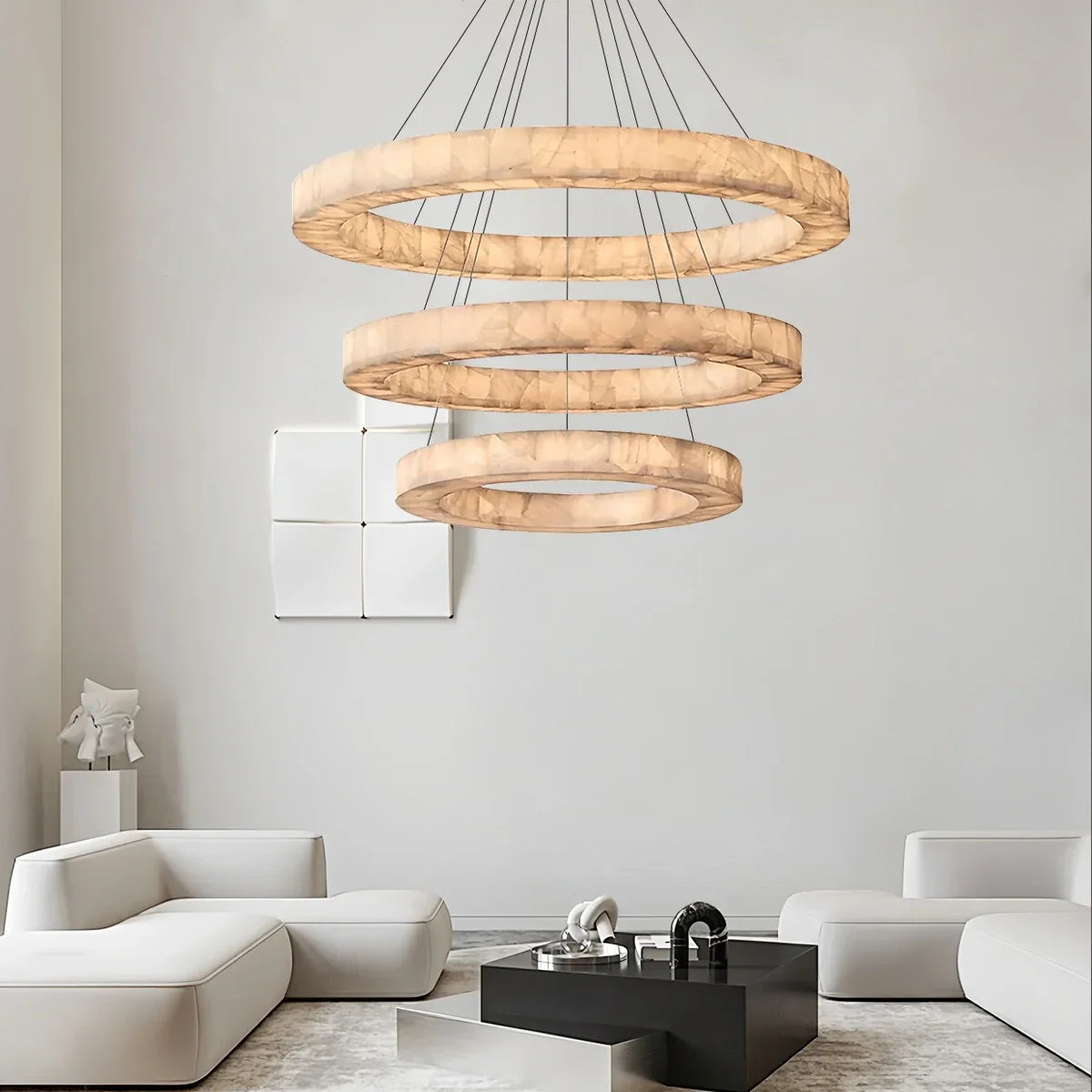 flairel Teva Round Spanish Alabaster Chandelier for Living Room