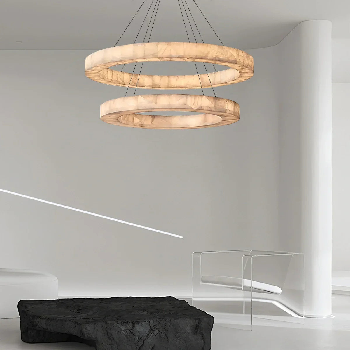 flairel Teva Round Spanish Alabaster Chandelier for Living Room