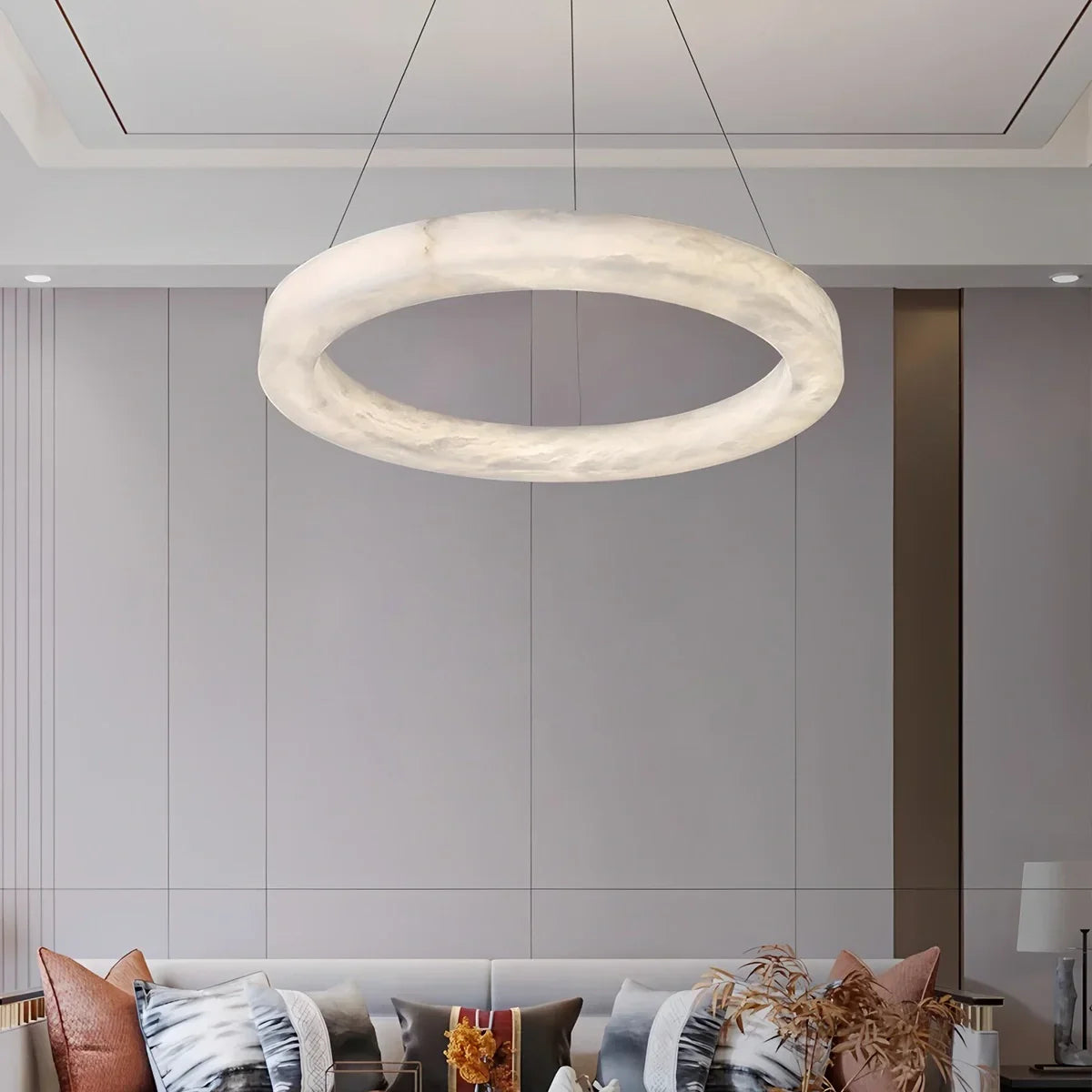 flairel Teva Round Spanish Alabaster Chandelier for Living Room