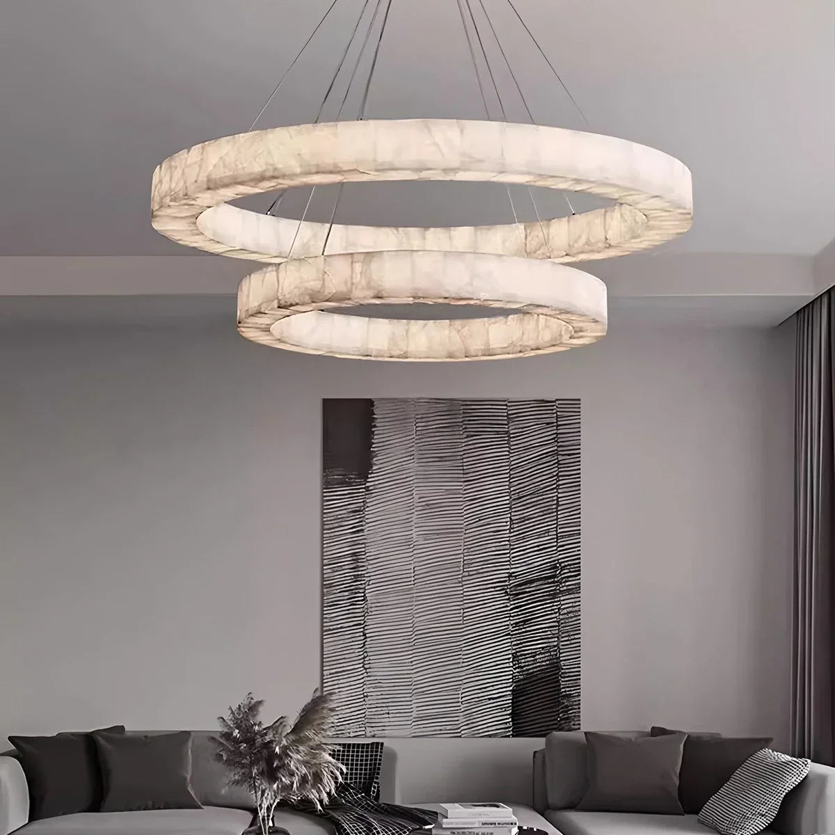 flairel Teva Round Spanish Alabaster Chandelier for Living Room