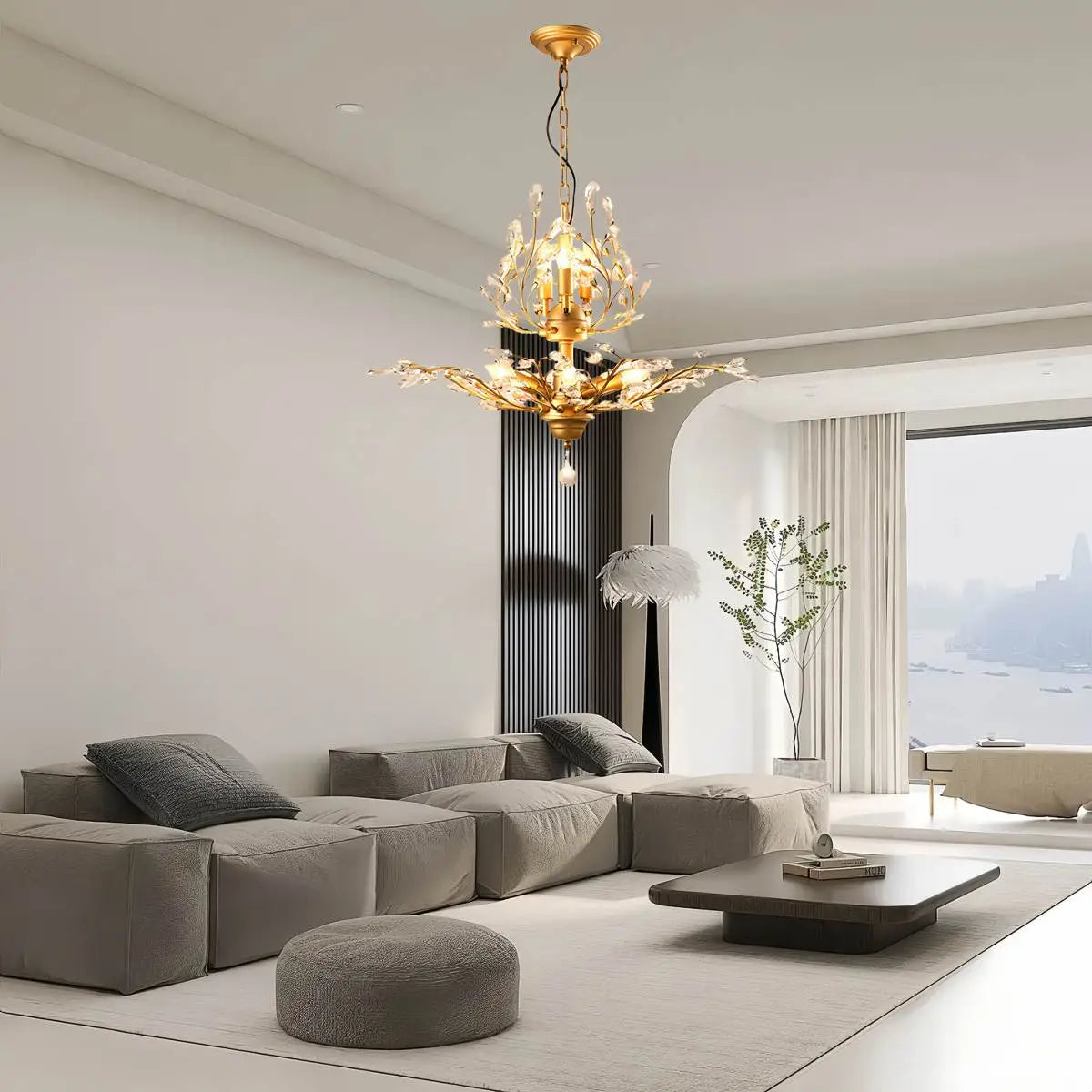 flairel Tree Branch Crystal Chandelier for Living Room