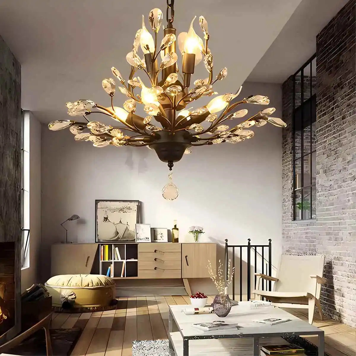 flairel Tree Branch Crystal Chandelier for Living Room