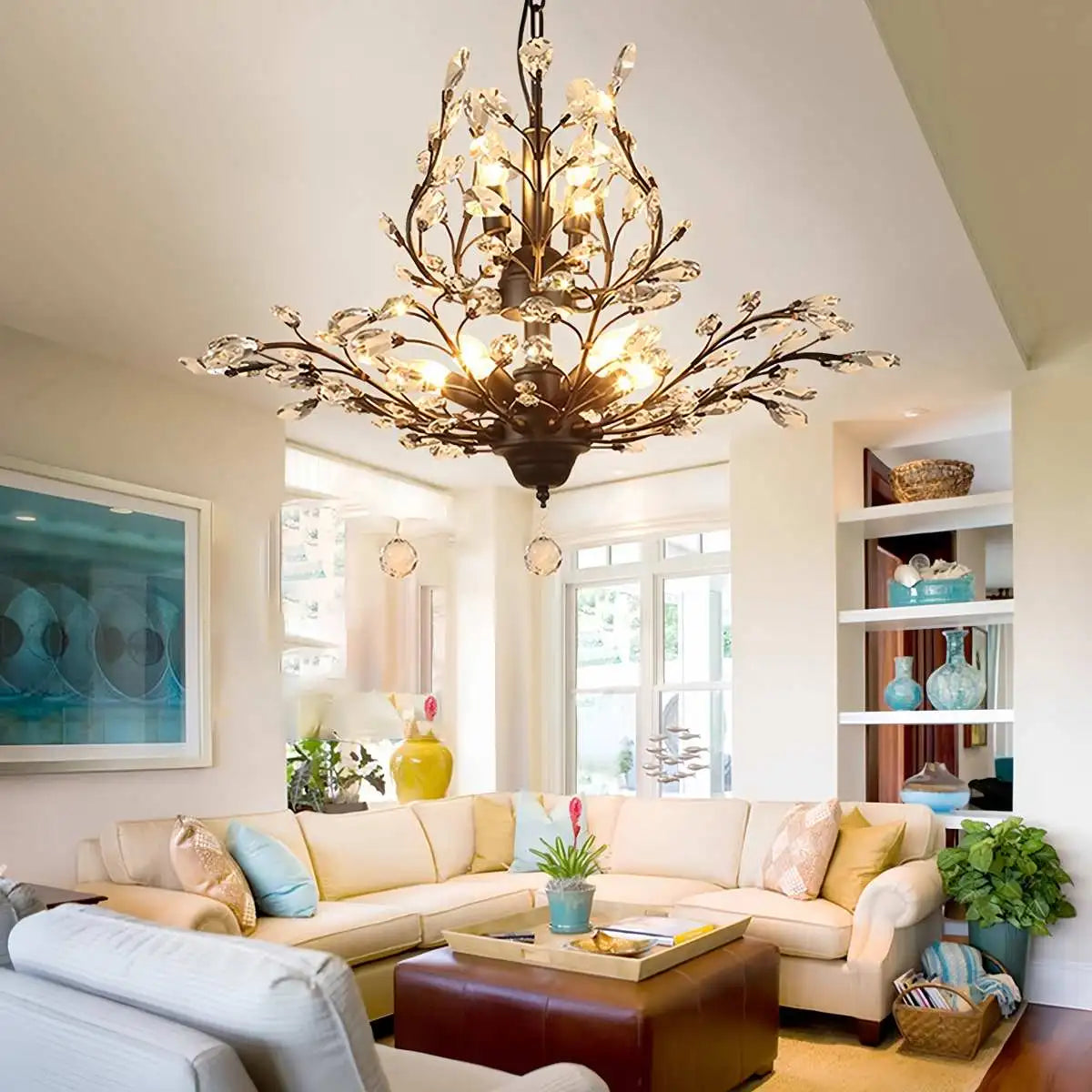 flairel Tree Branch Crystal Chandelier for Living Room