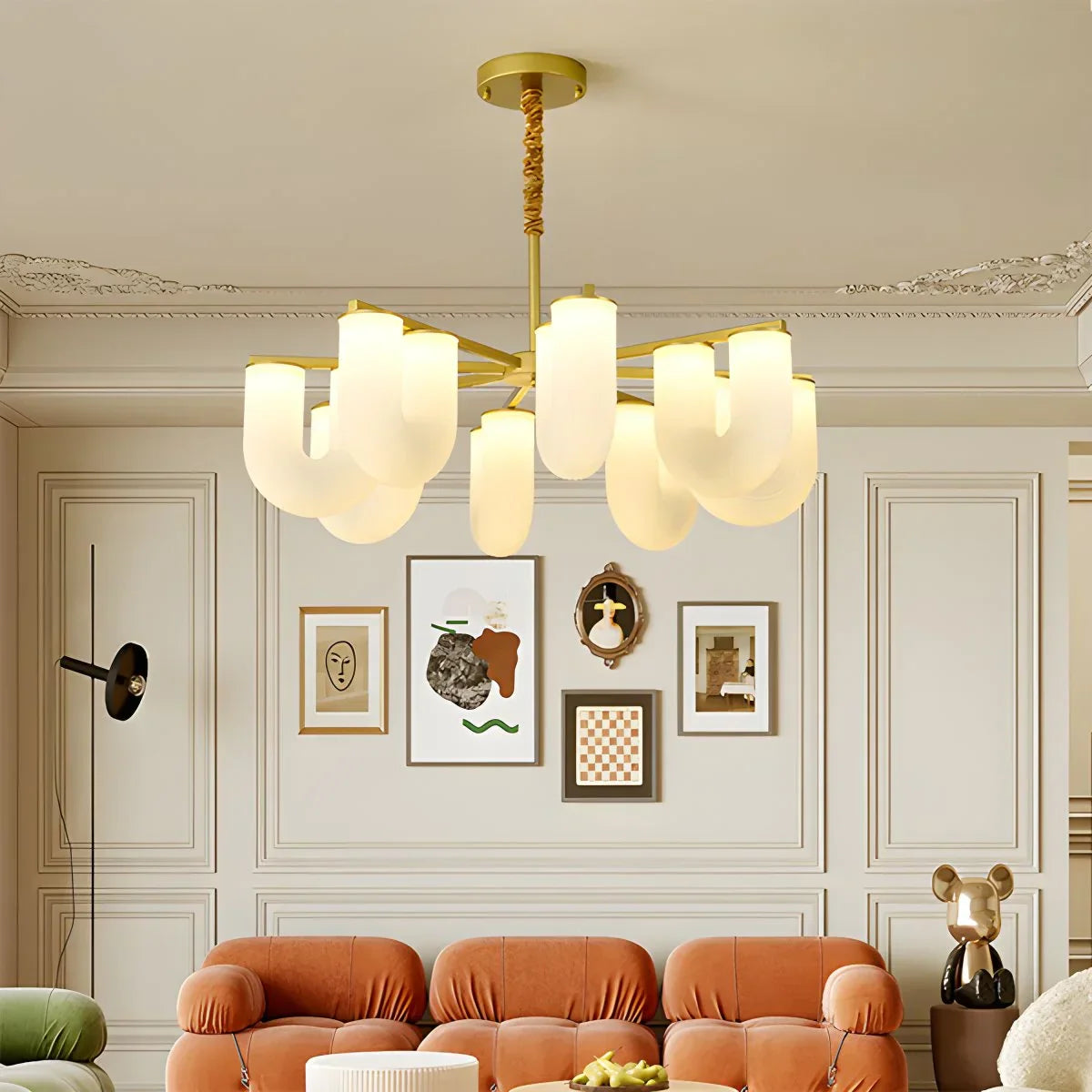 flairel U-Shaped Milk Glass Chandelier