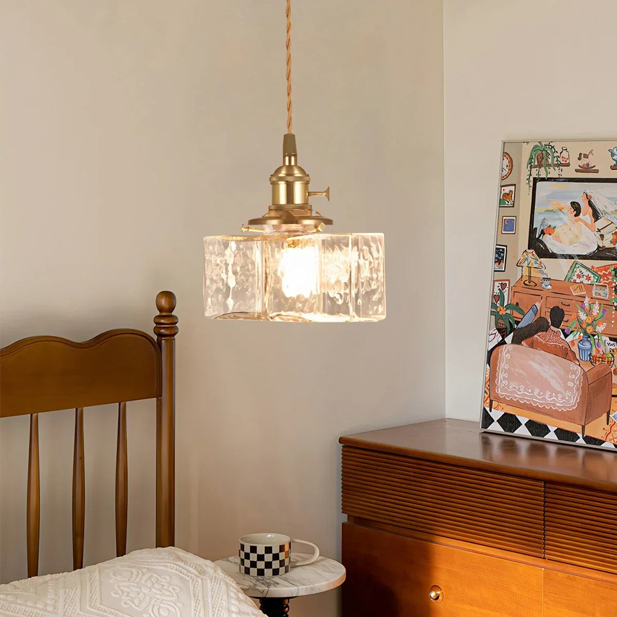 flairel Verglas Clear Glass Pendant Light for Bedroom
