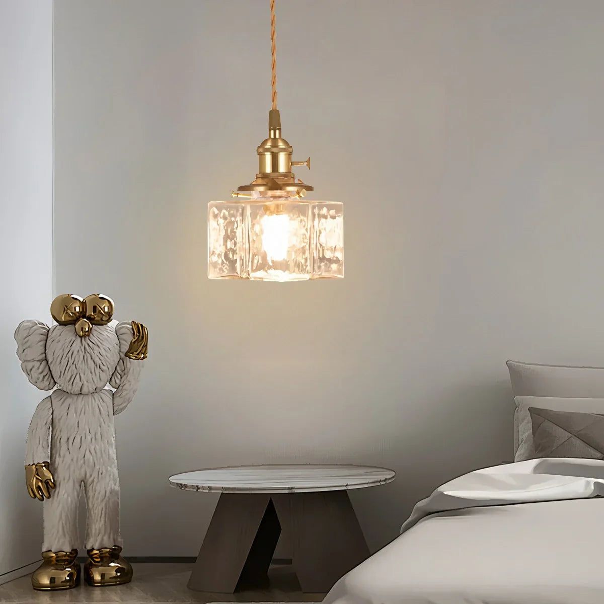 flairel Verglas Clear Glass Pendant Light for Bedroom