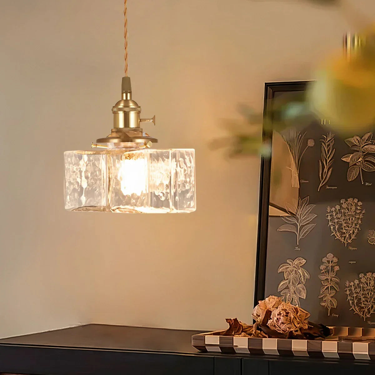 flairel Verglas Clear Glass Pendant Light for Bedroom