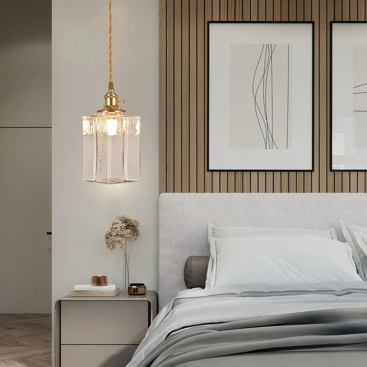 flairel Verglas Clear Glass Pendant Light for Bedroom
