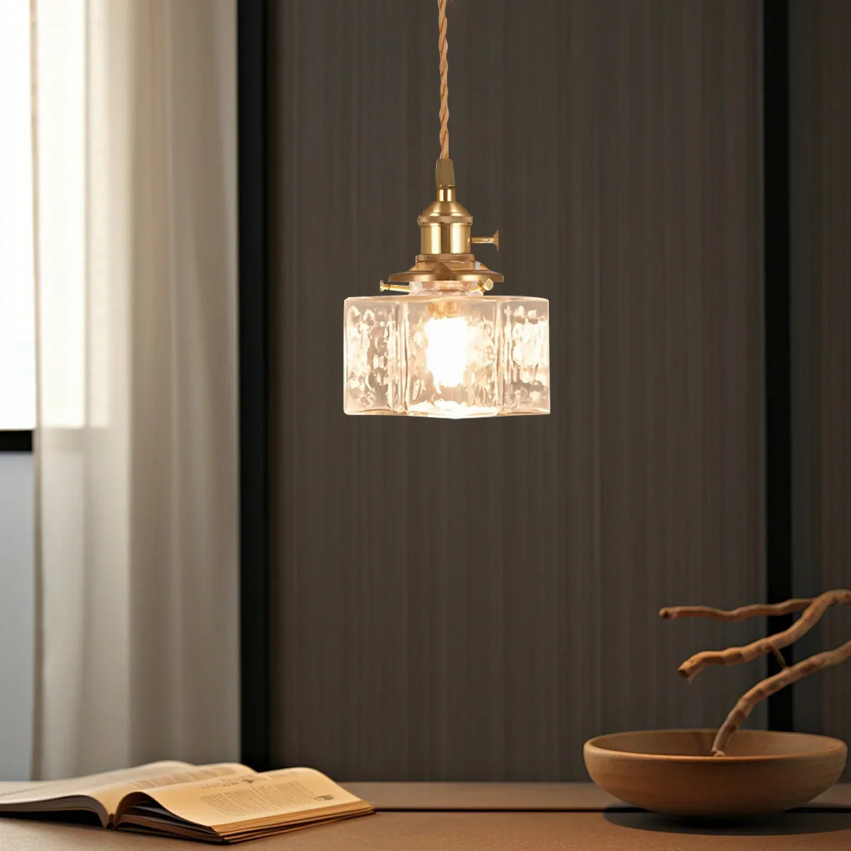 flairel Verglas Clear Glass Pendant Light for Bedroom