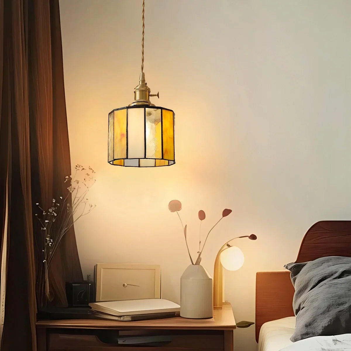 flairel Vintage Brass Glass Pendant Light