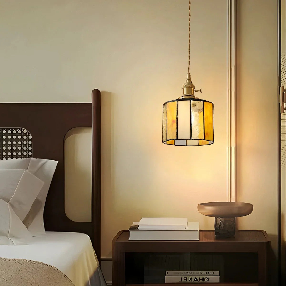 flairel Vintage Brass Glass Pendant Light