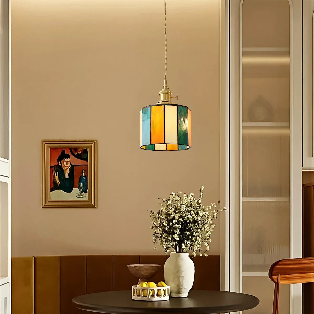 flairel Vintage Brass Glass Pendant Light