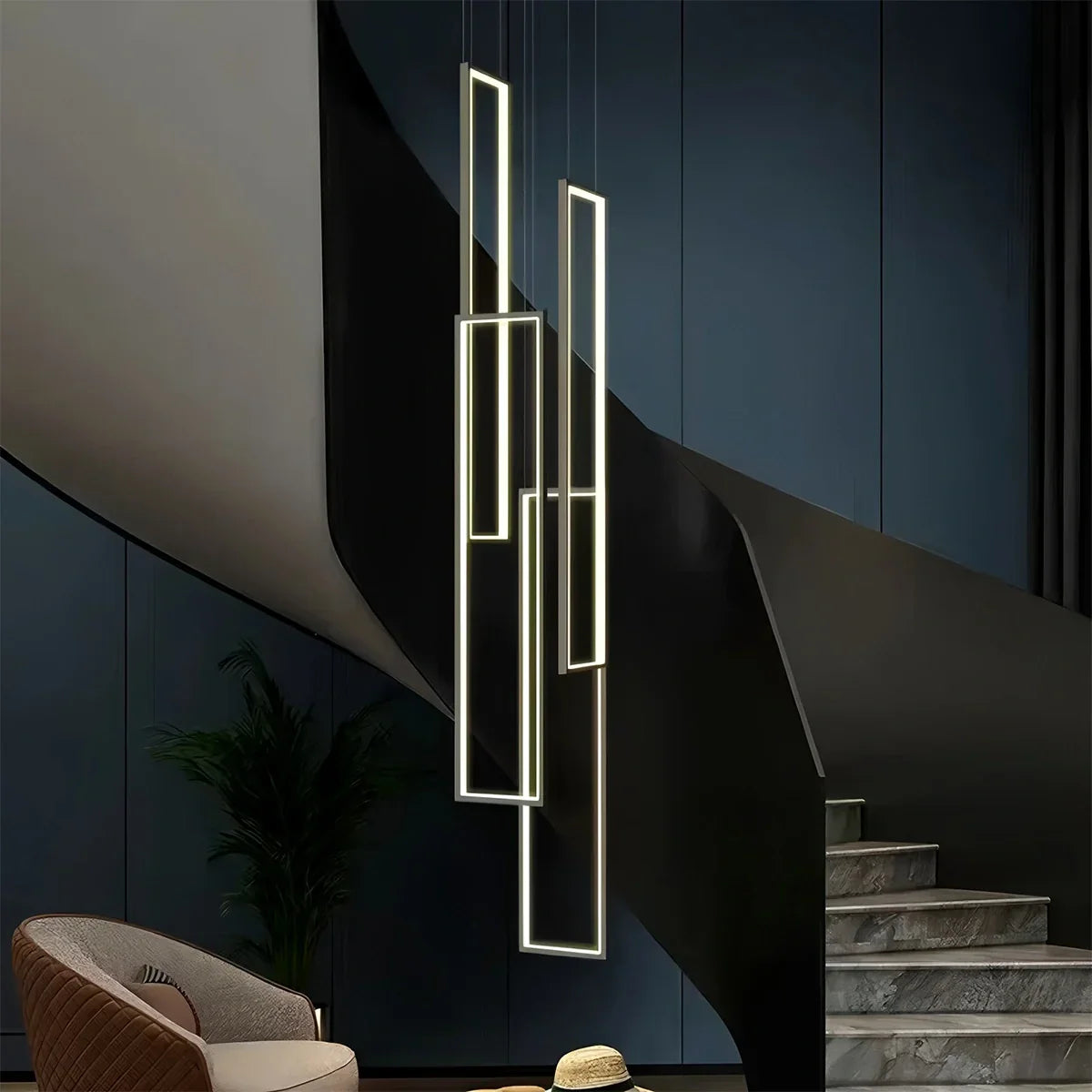 flairel Aldarj Rectangular LED Staircase Chandelier