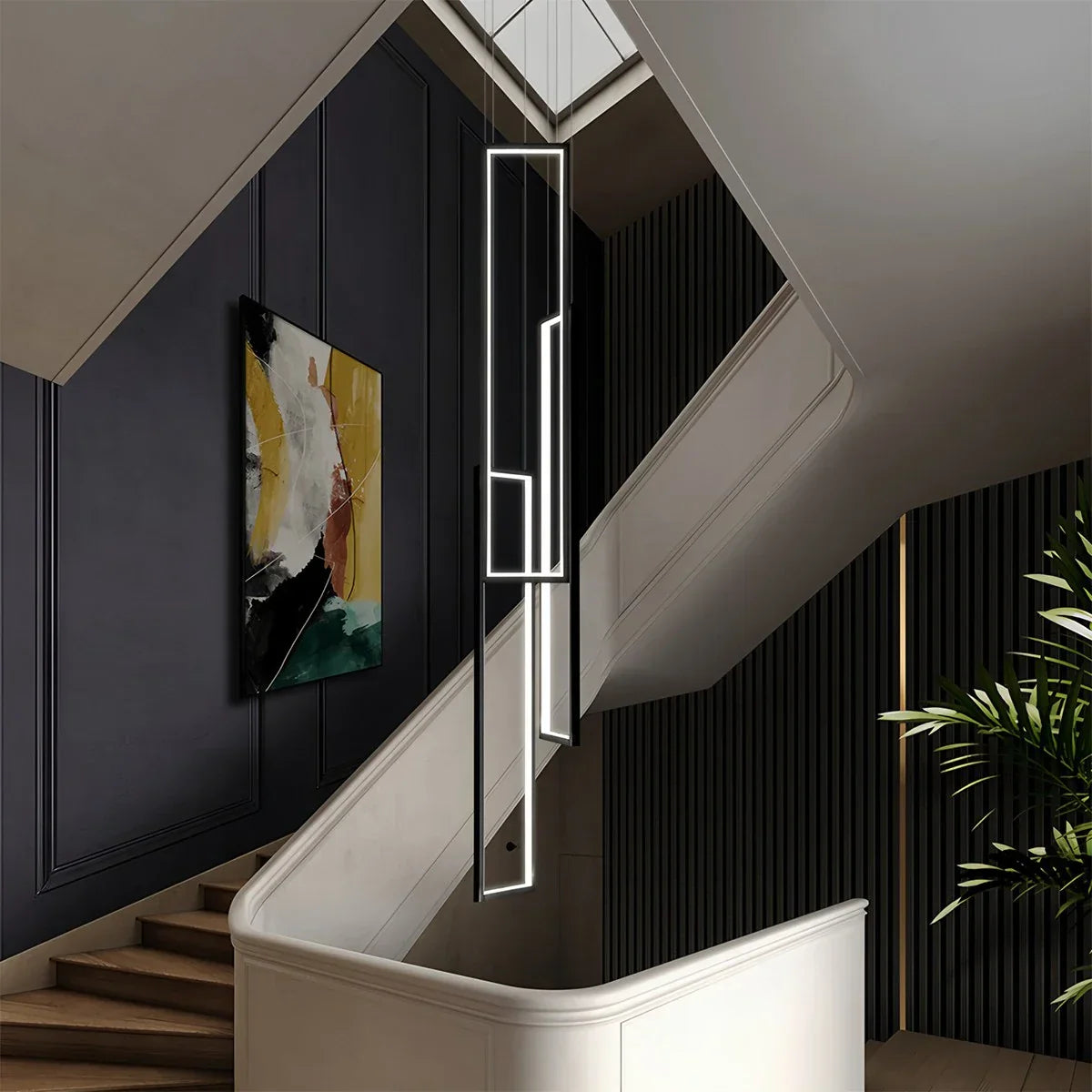 flairel Aldarj Rectangular LED Staircase Chandelier
