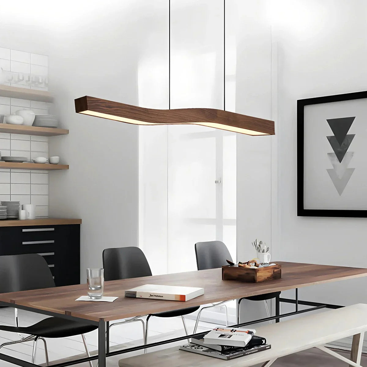flairel Woodgrain Linear Pendant Light for Kitchen
