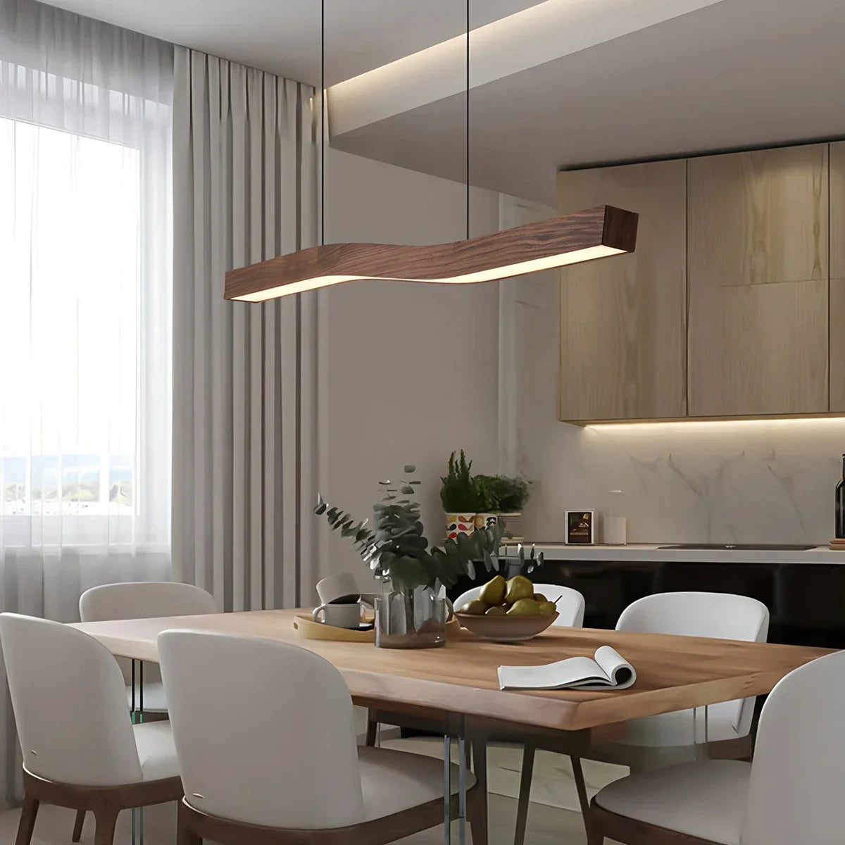 flairel Woodgrain Linear Pendant Light for Kitchen