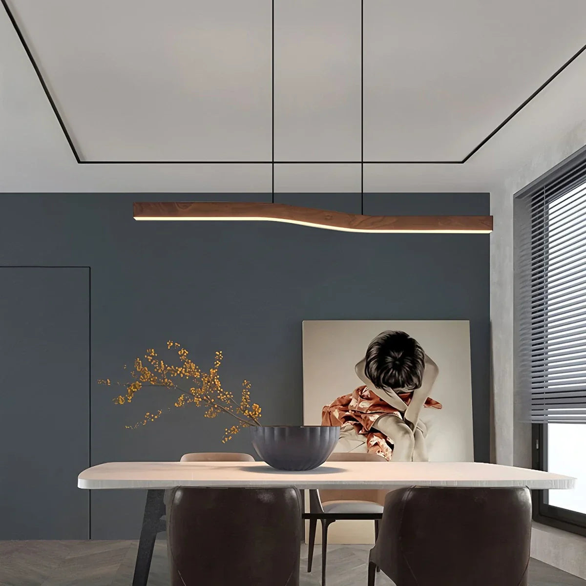 flairel Woodgrain Linear Pendant Light for Kitchen