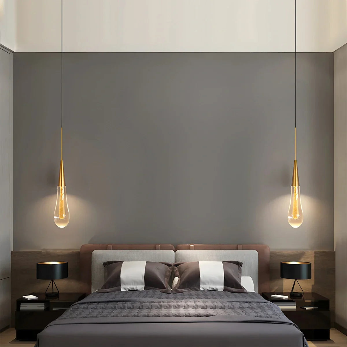 flairel Drop Crystal Chrome Pendant Light for Bedroom