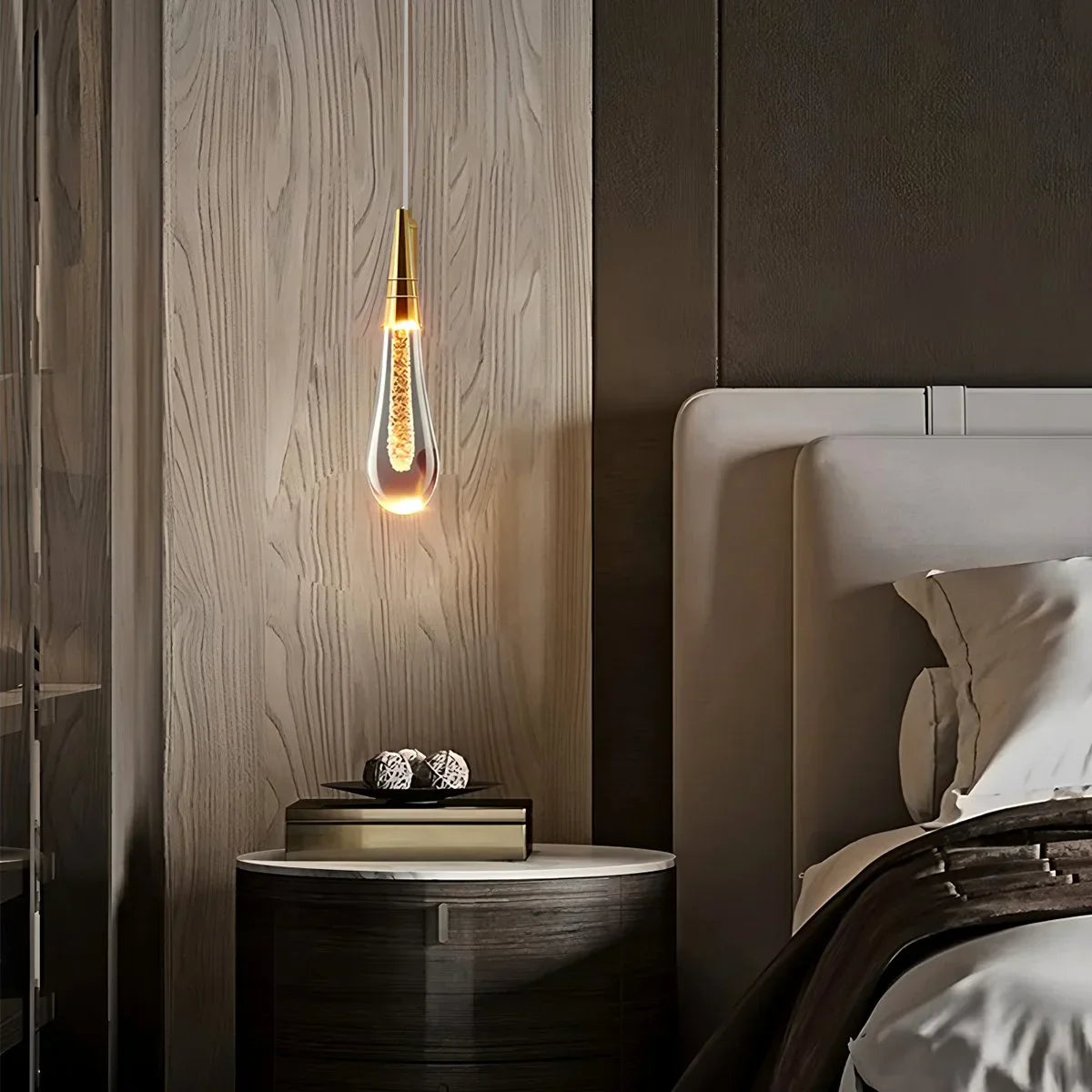 flairel Drop Crystal Chrome Pendant Light for Bedroom