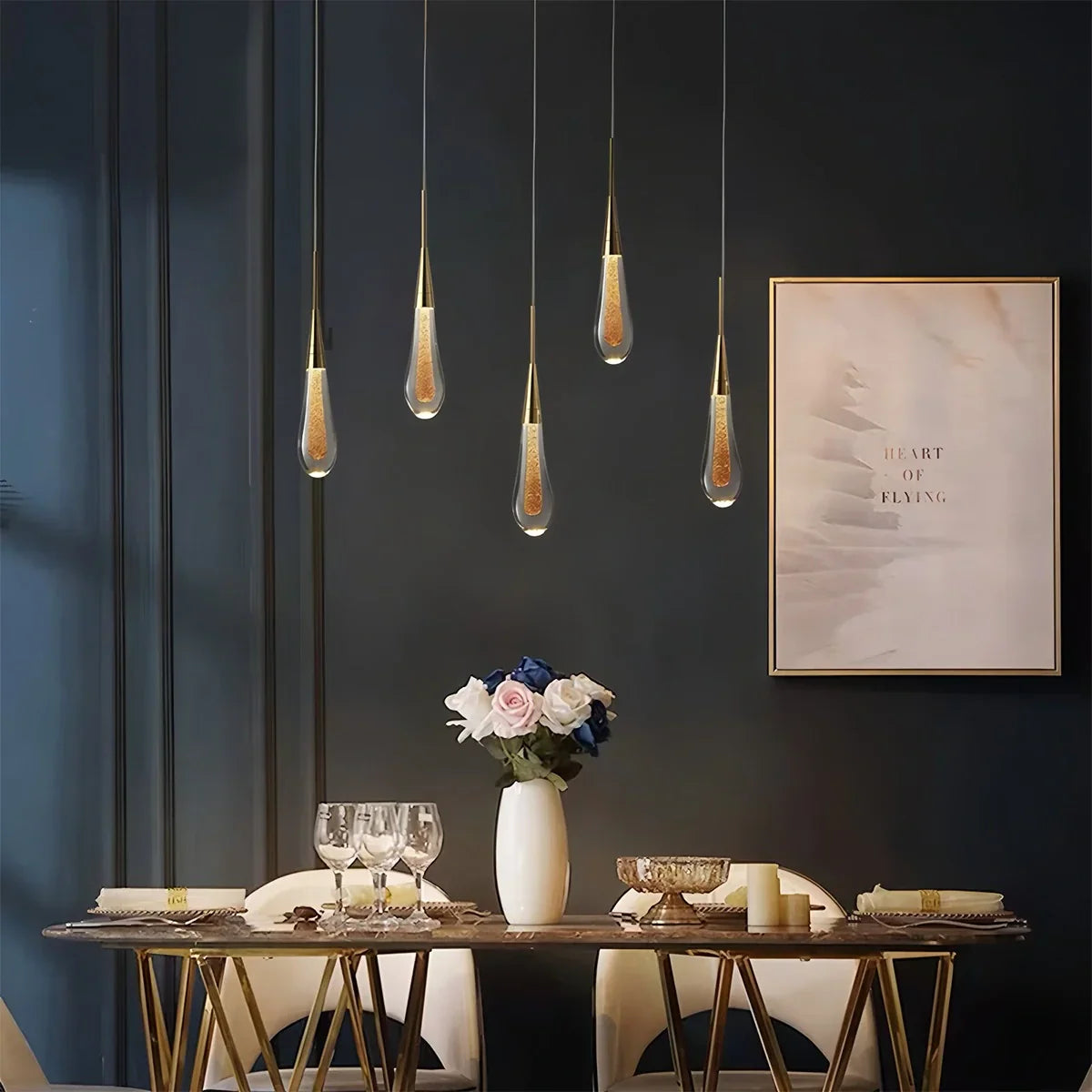flairel Drop Crystal Chrome Pendant Light for Bedroom