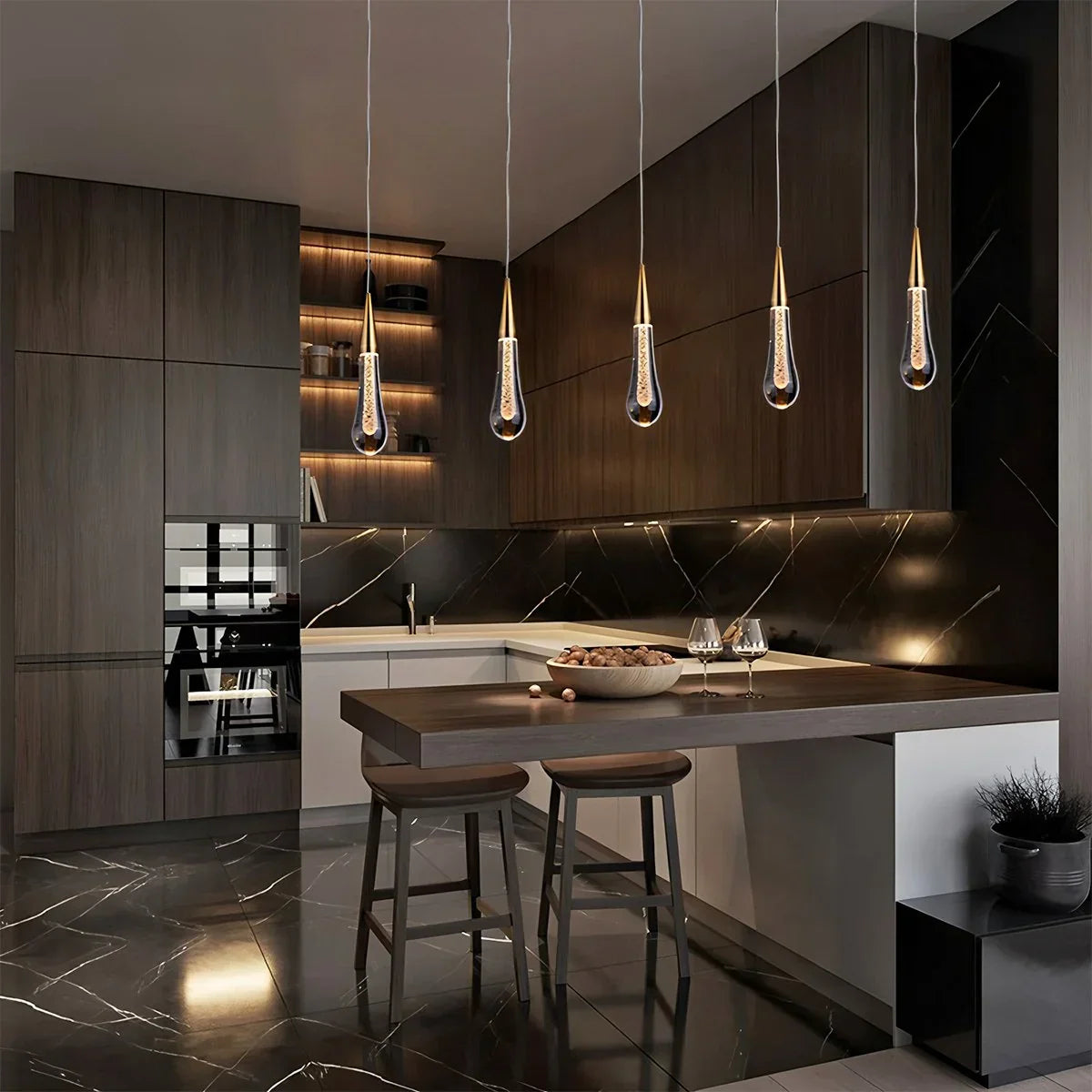 flairel Drop Crystal Chrome Pendant Light for Bedroom