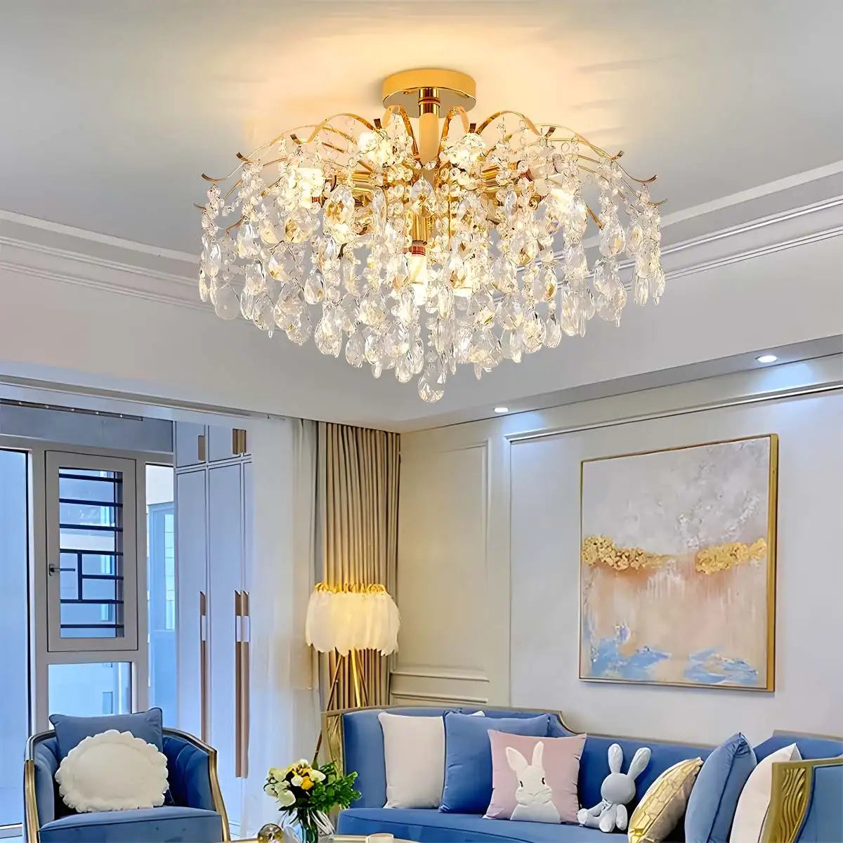flairel French Vintage Crystal Ceiling Chandelier